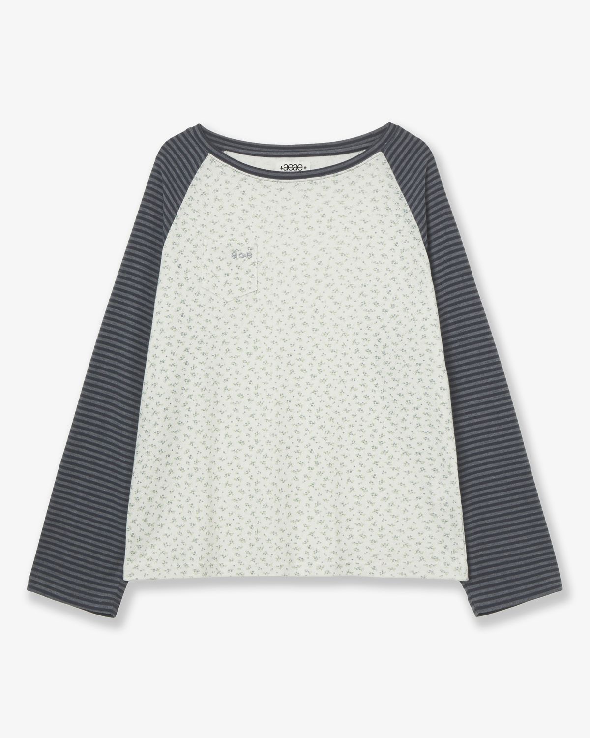 에이이에이이(AEAE) COZY FLOWER RAGLAN LONG SLEEVE [CHARCOAL]
