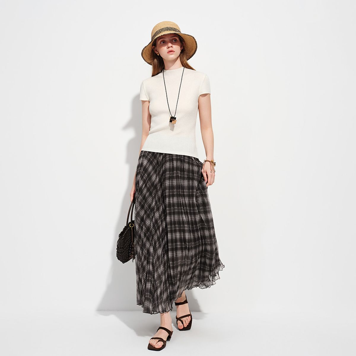 웬스데이딜라잇(WEDNESDAY DELIGHT) WD_Plaid mesh banding skirt