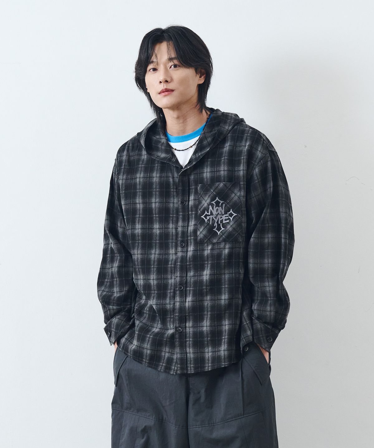 논타입(NONTYPE) CHECK HOODY SHIRTS (BLACK)