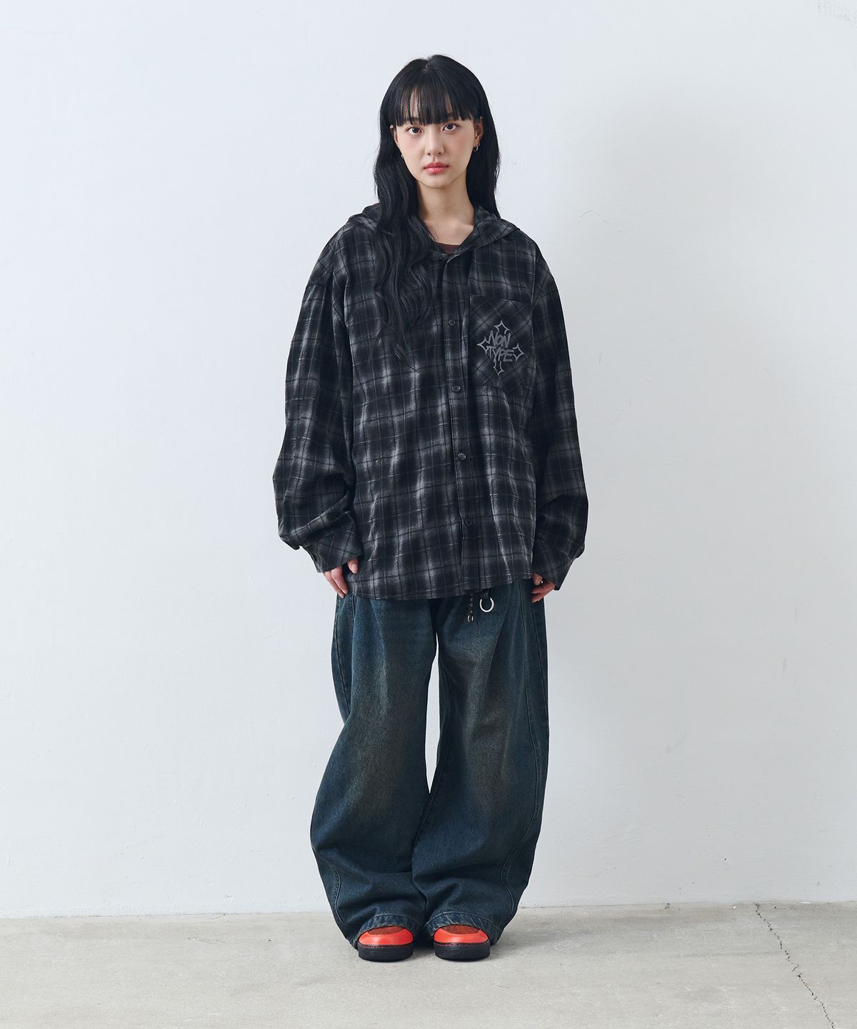 논타입(NONTYPE) CHECK HOODY SHIRTS (BLACK)