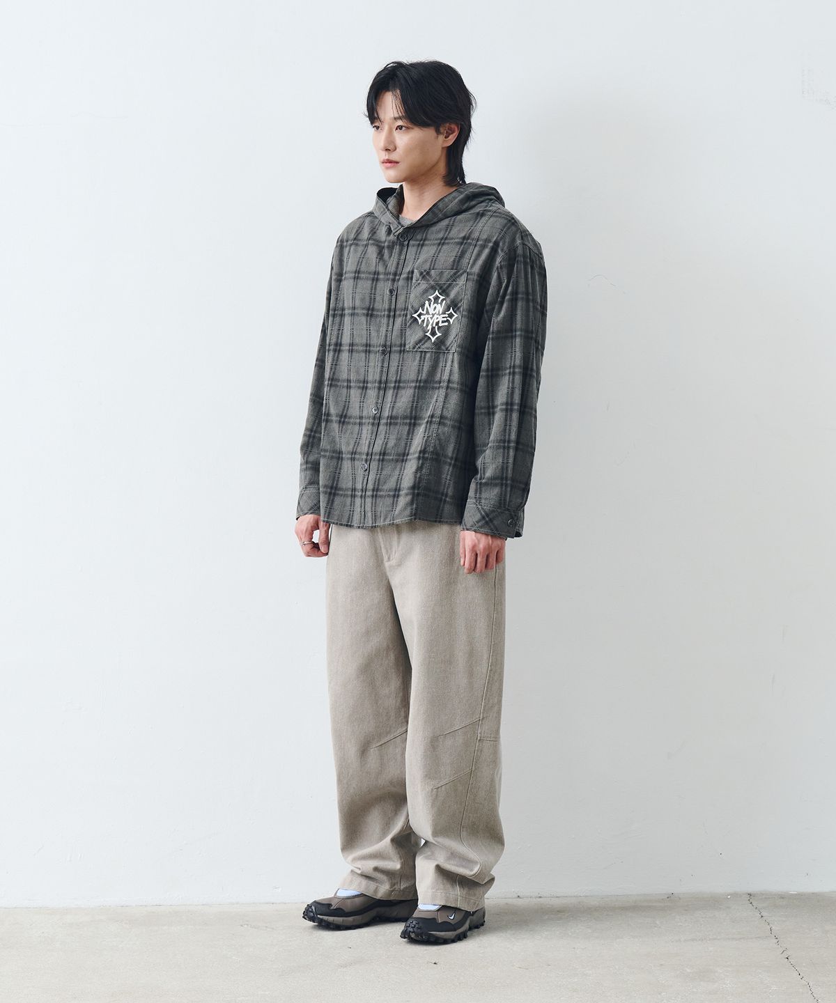 논타입(NONTYPE) CHECK HOODY SHIRTS (GREY)