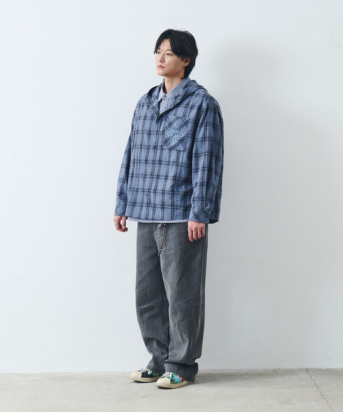 논타입(NONTYPE) CHECK HOODY SHIRTS (BLUE)