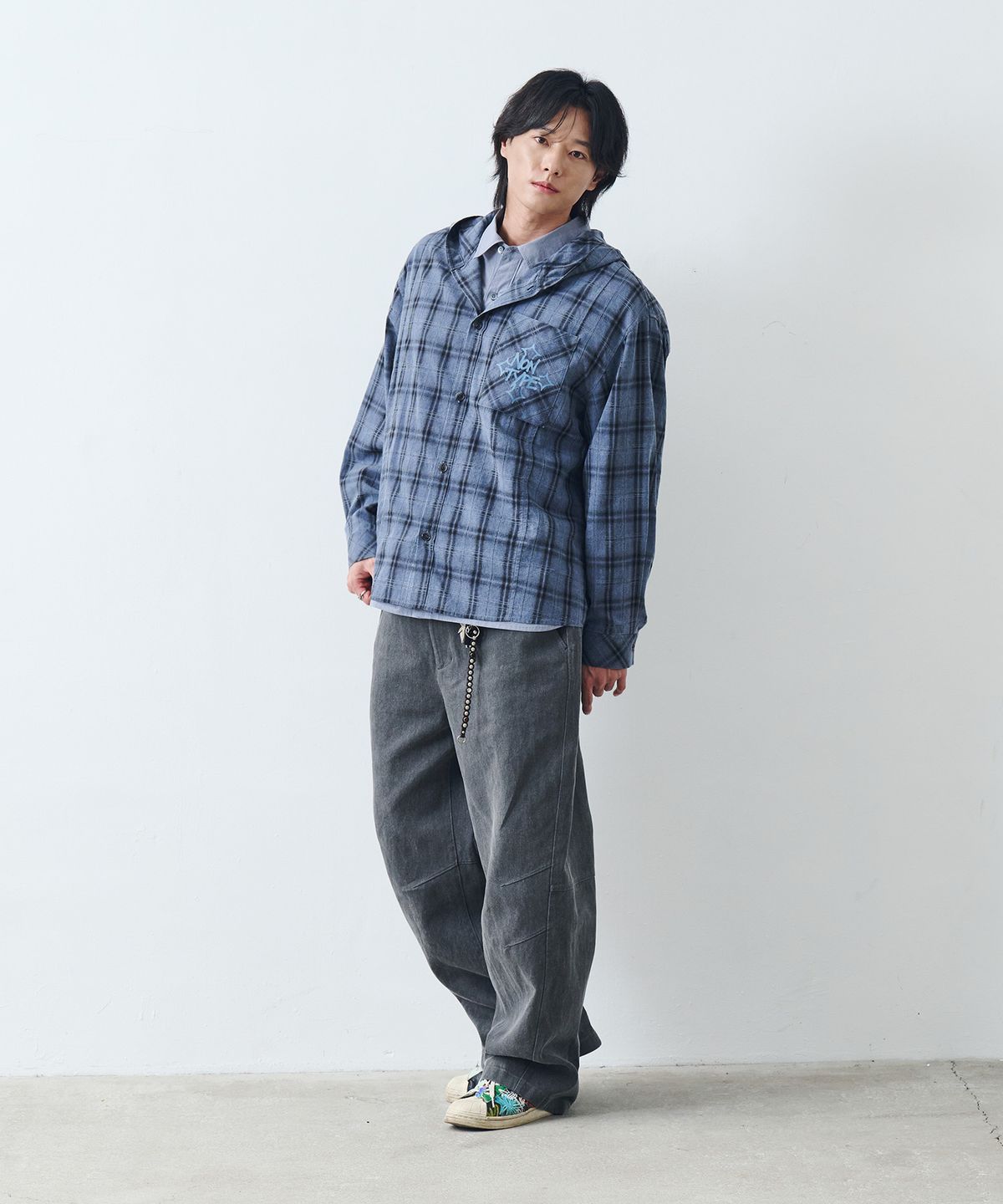 논타입(NONTYPE) CHECK HOODY SHIRTS (BLUE)