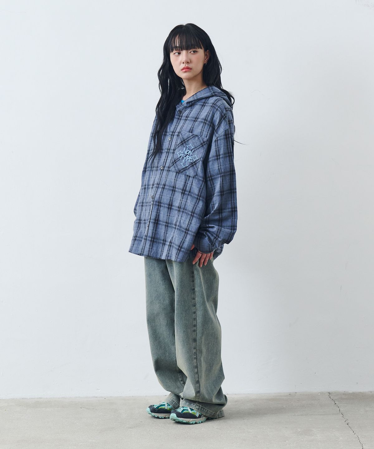 논타입(NONTYPE) CHECK HOODY SHIRTS (BLUE)