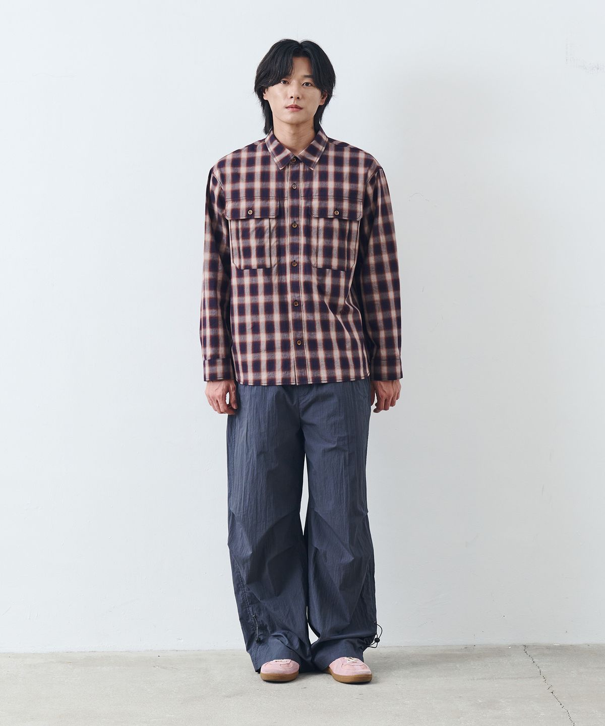 논타입(NONTYPE) GARMENT WASHED COMFY SHIRTS (NAVY CHECK)