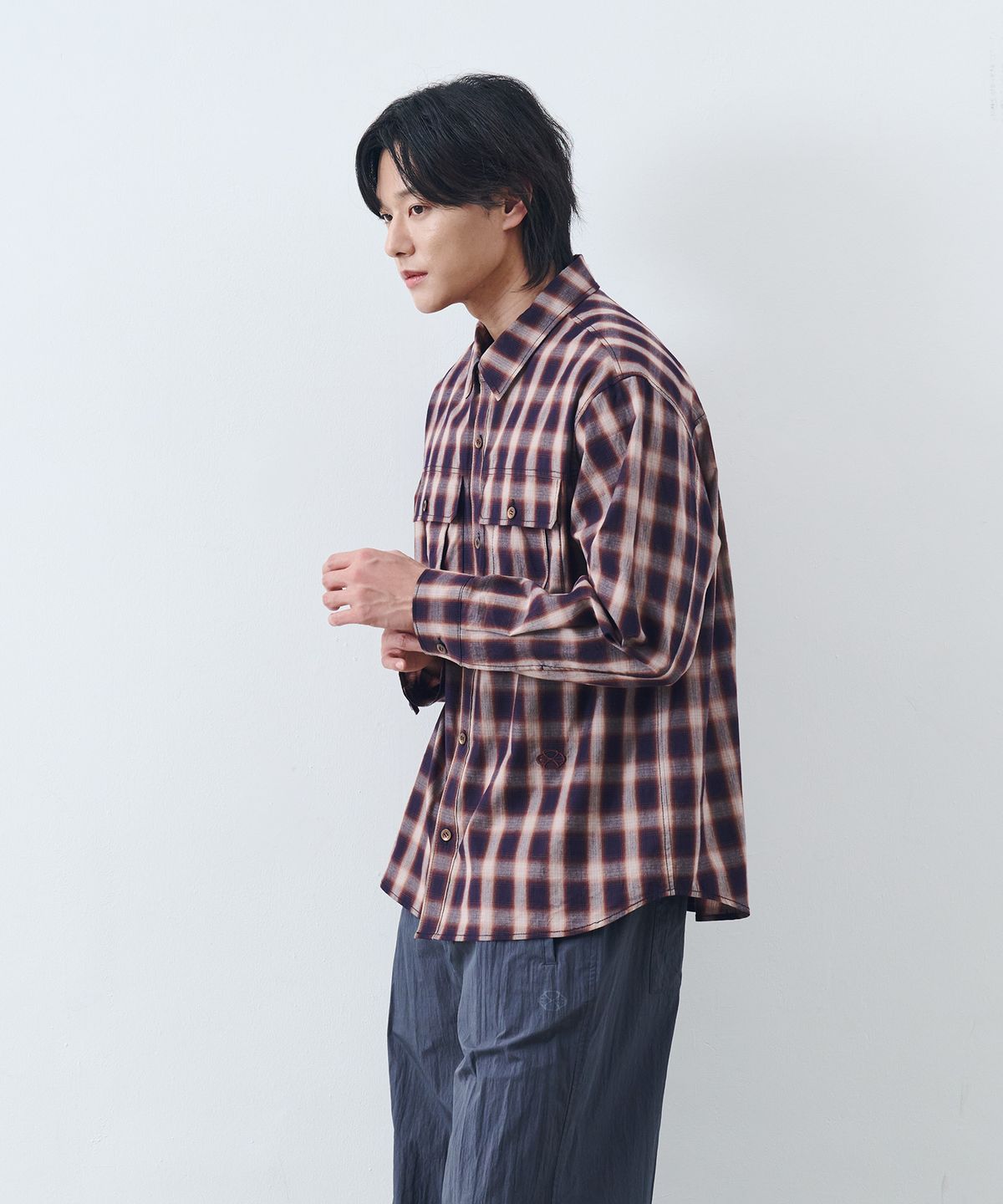 논타입(NONTYPE) GARMENT WASHED COMFY SHIRTS (NAVY CHECK)