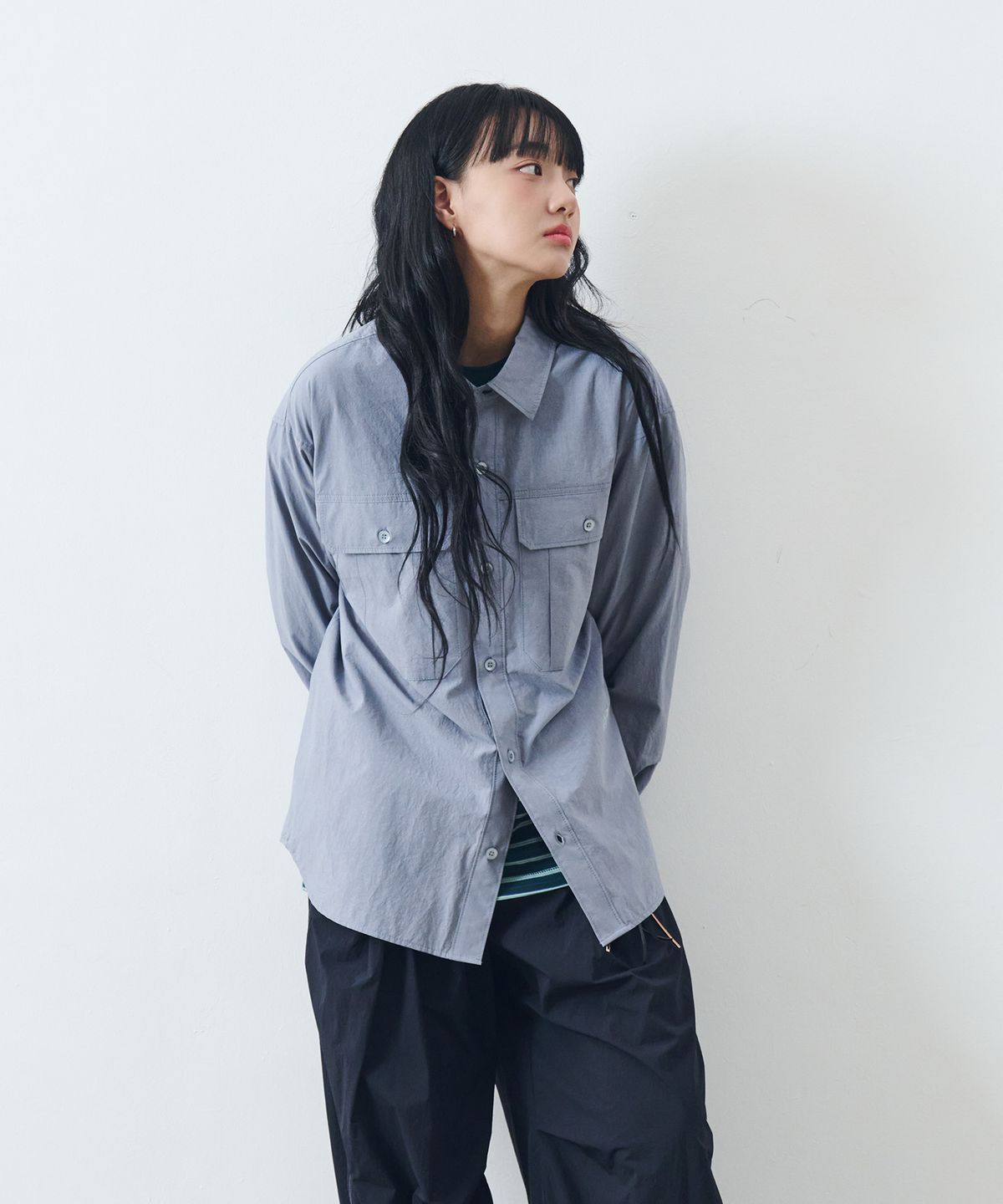 논타입(NONTYPE) GARMENT WASHED COMFY SHIRTS (DEEP SKY)