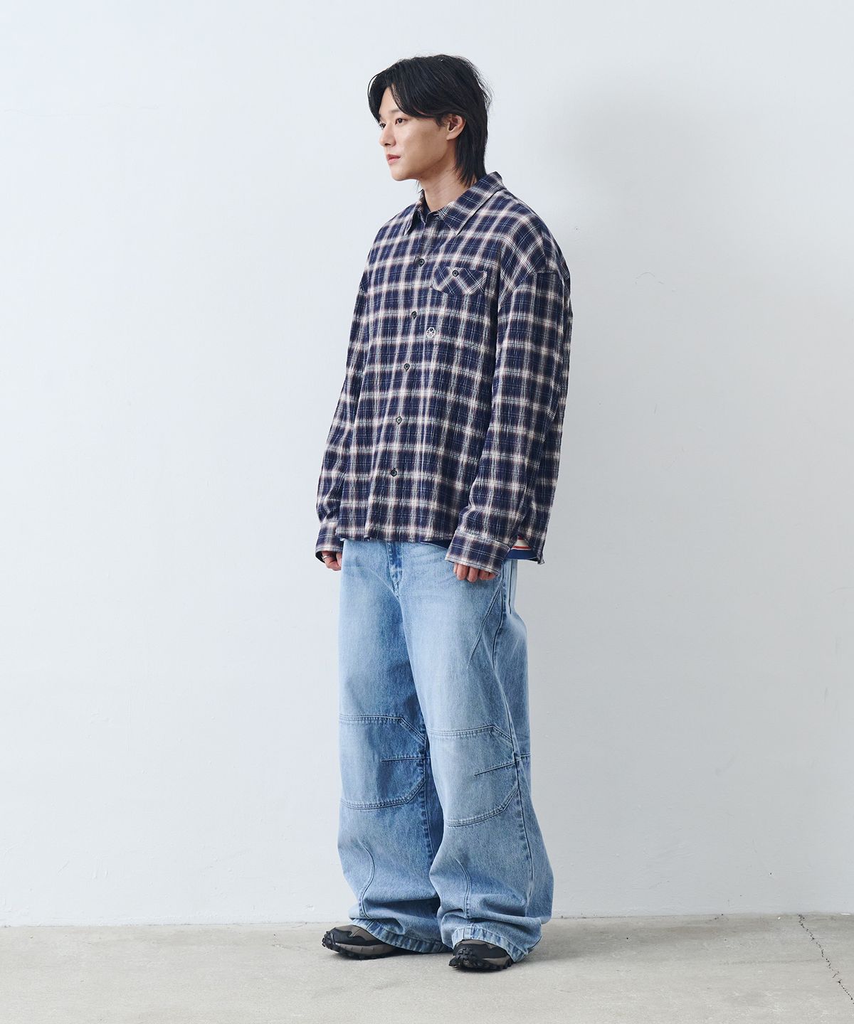 논타입(NONTYPE) GRADATION BIKER DENIM (WASHED BLUE)