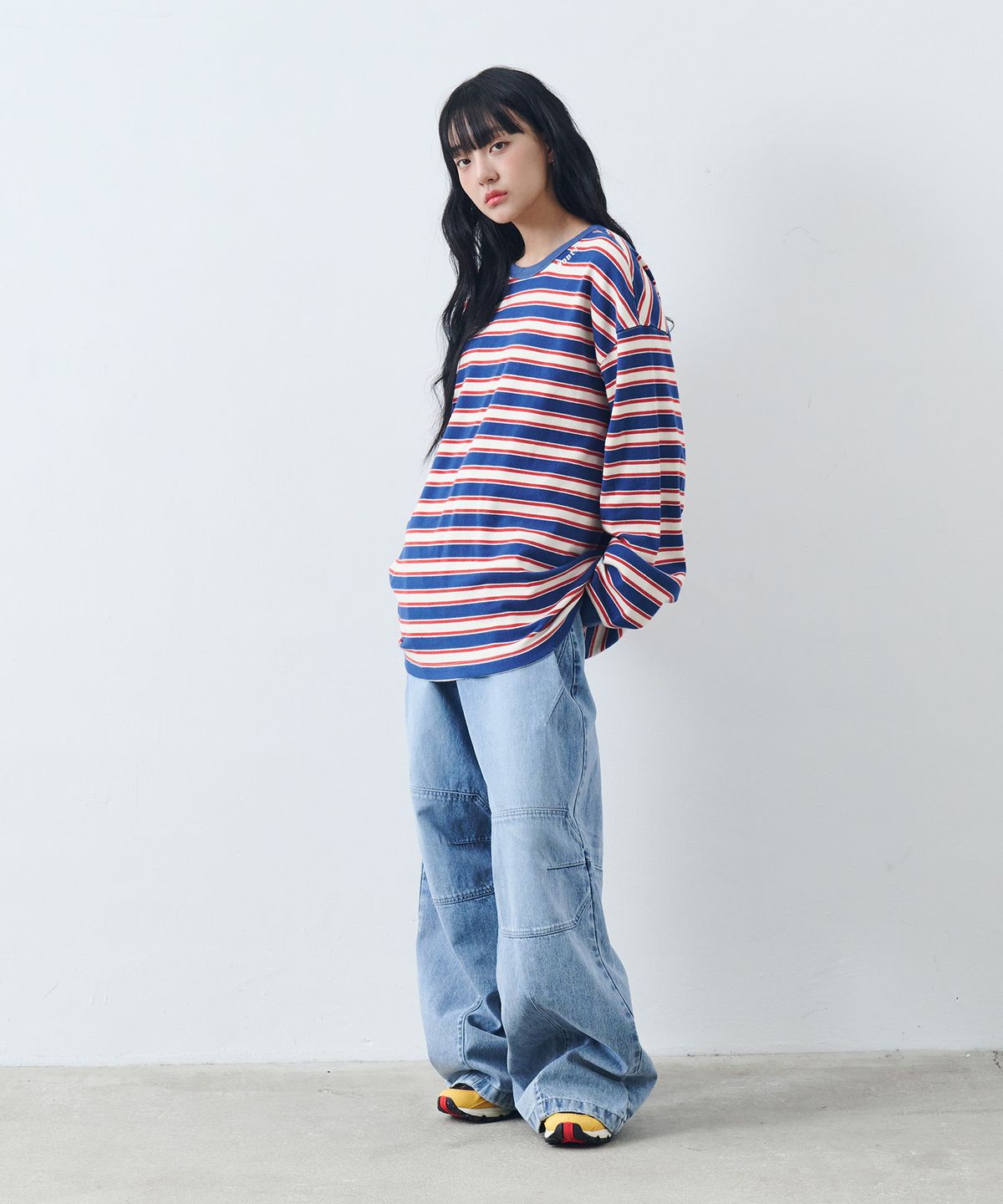 논타입(NONTYPE) GRADATION BIKER DENIM (WASHED BLUE)