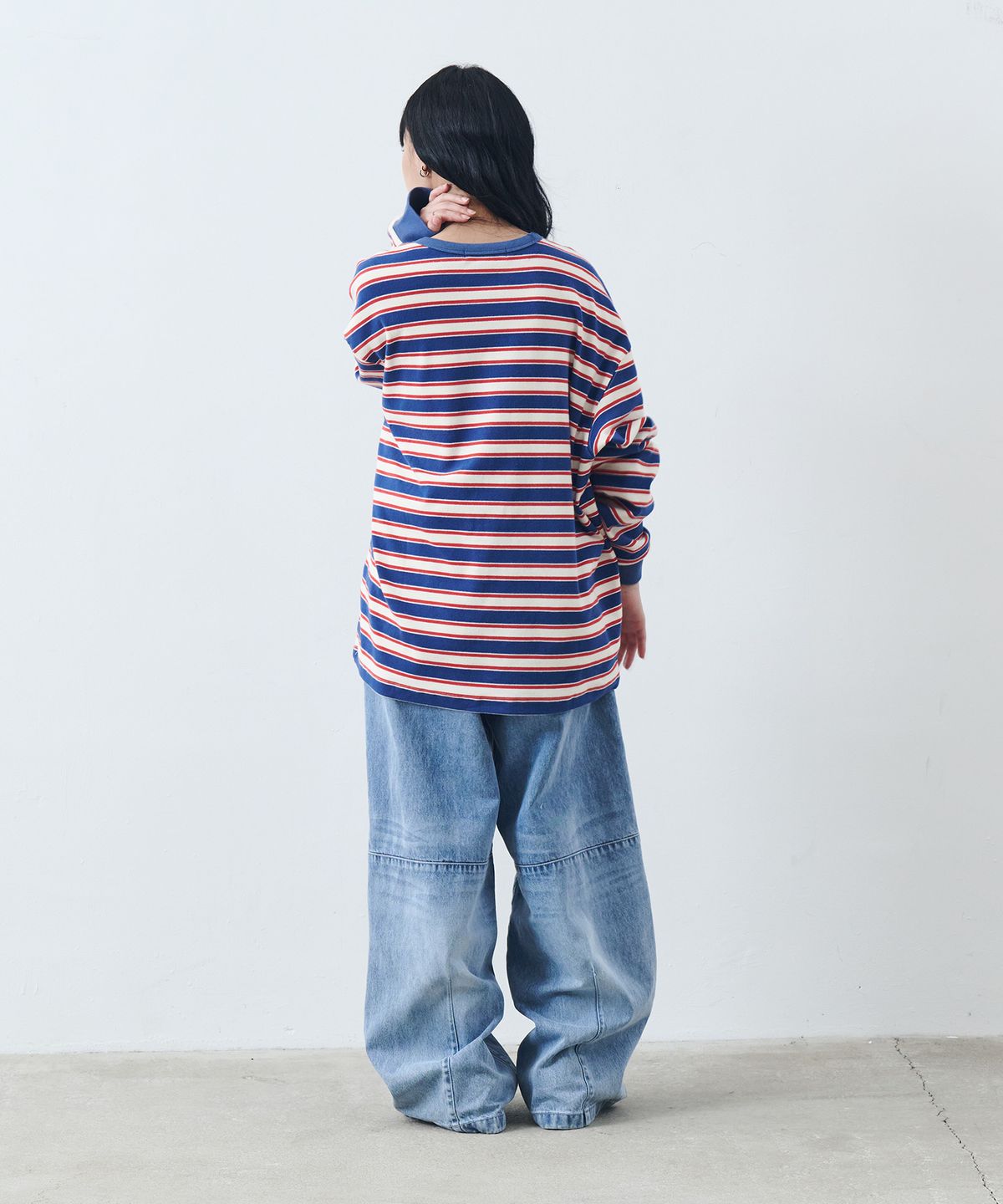 논타입(NONTYPE) GRADATION BIKER DENIM (WASHED BLUE)