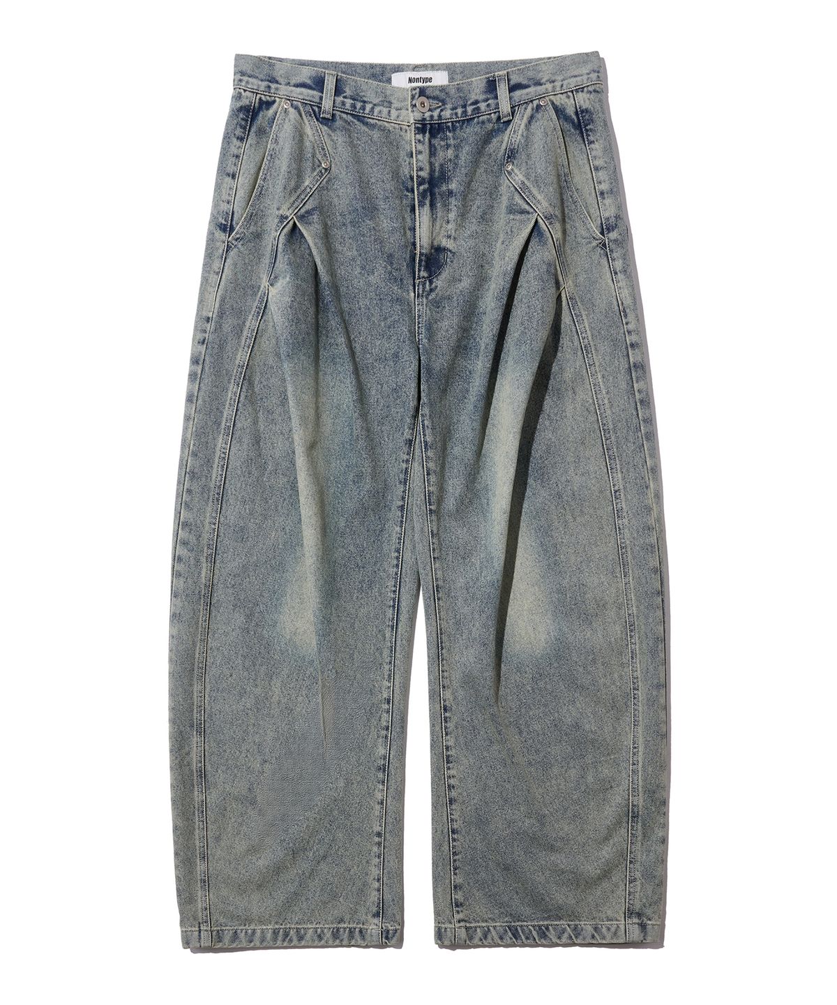 논타입(NONTYPE) CURVED DIAGONAL TUCK DENIM (WASHED BLUE)