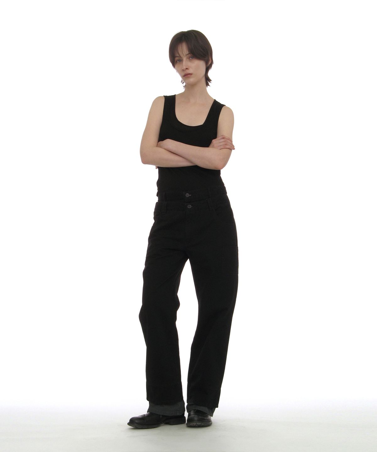 파르티멘토 우먼(PARTIMENTO WOMEN) 워시드 더블 레이어 팬츠_블랙