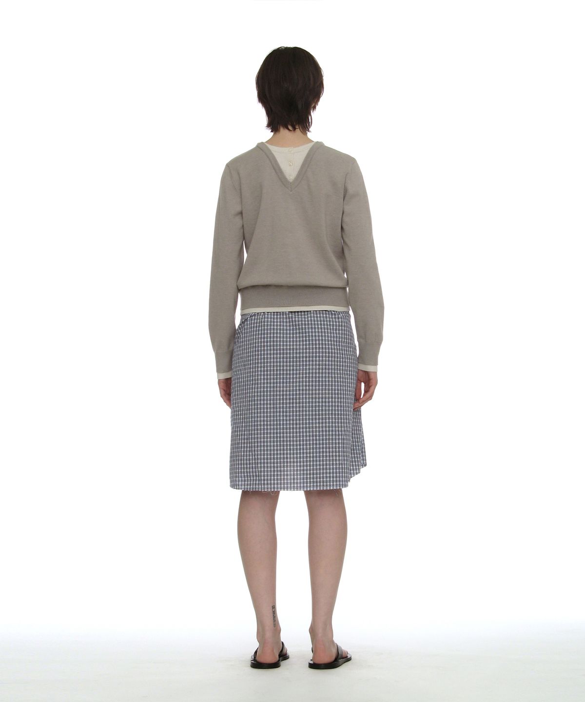 파르티멘토 우먼(PARTIMENTO WOMEN) 컬러블럭 더블 레이어드 니트 스웨터_라이트 그레이