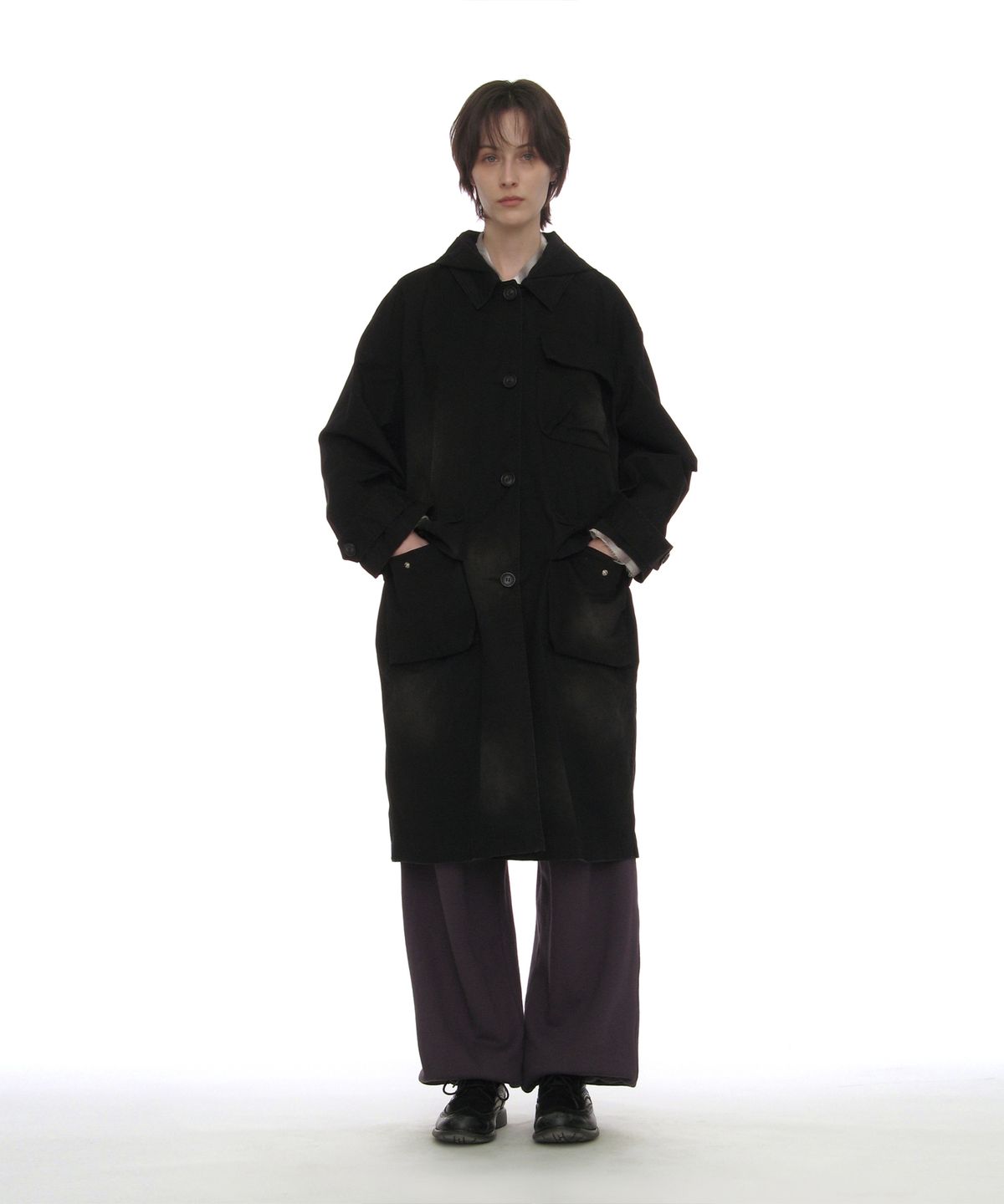파르티멘토 우먼(PARTIMENTO WOMEN) 투웨이 워시드 포켓 발마칸 코트_블랙