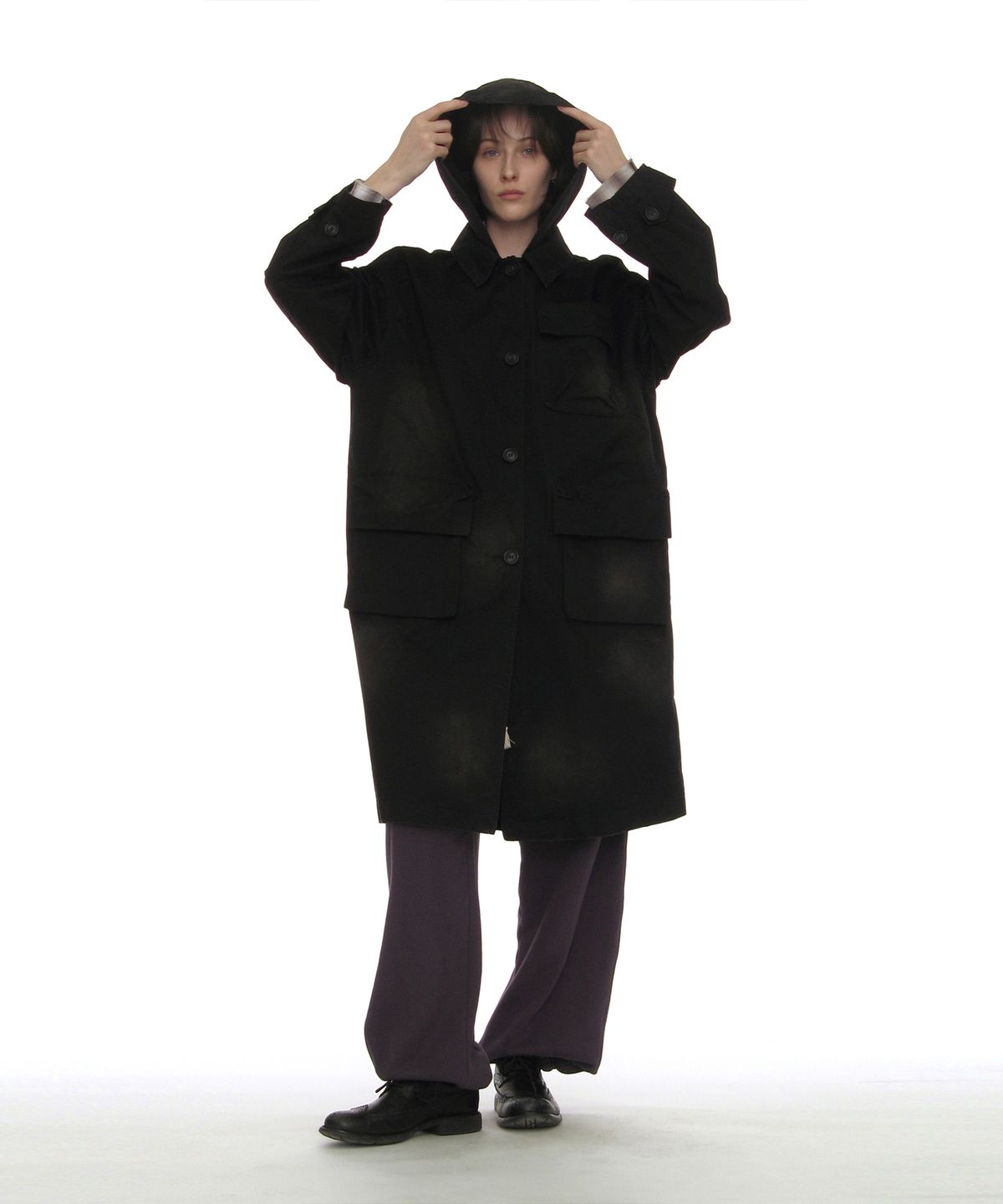 파르티멘토 우먼(PARTIMENTO WOMEN) 투웨이 워시드 포켓 발마칸 코트_블랙