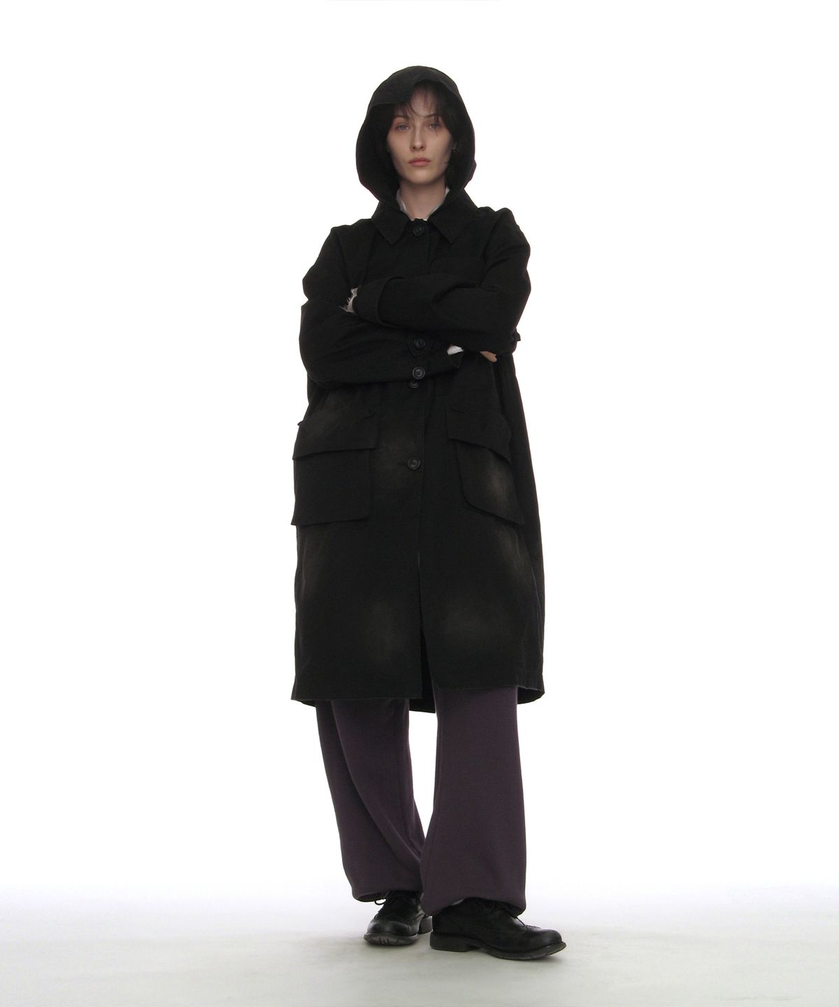 파르티멘토 우먼(PARTIMENTO WOMEN) 투웨이 워시드 포켓 발마칸 코트_블랙
