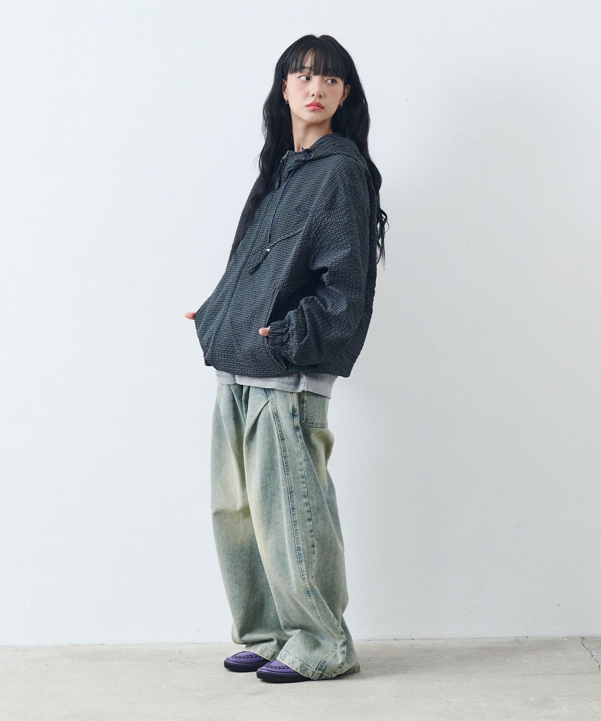 논타입(NONTYPE) DOUBLE DIAGONAL WIND JUMPER (CHECK NAVY)