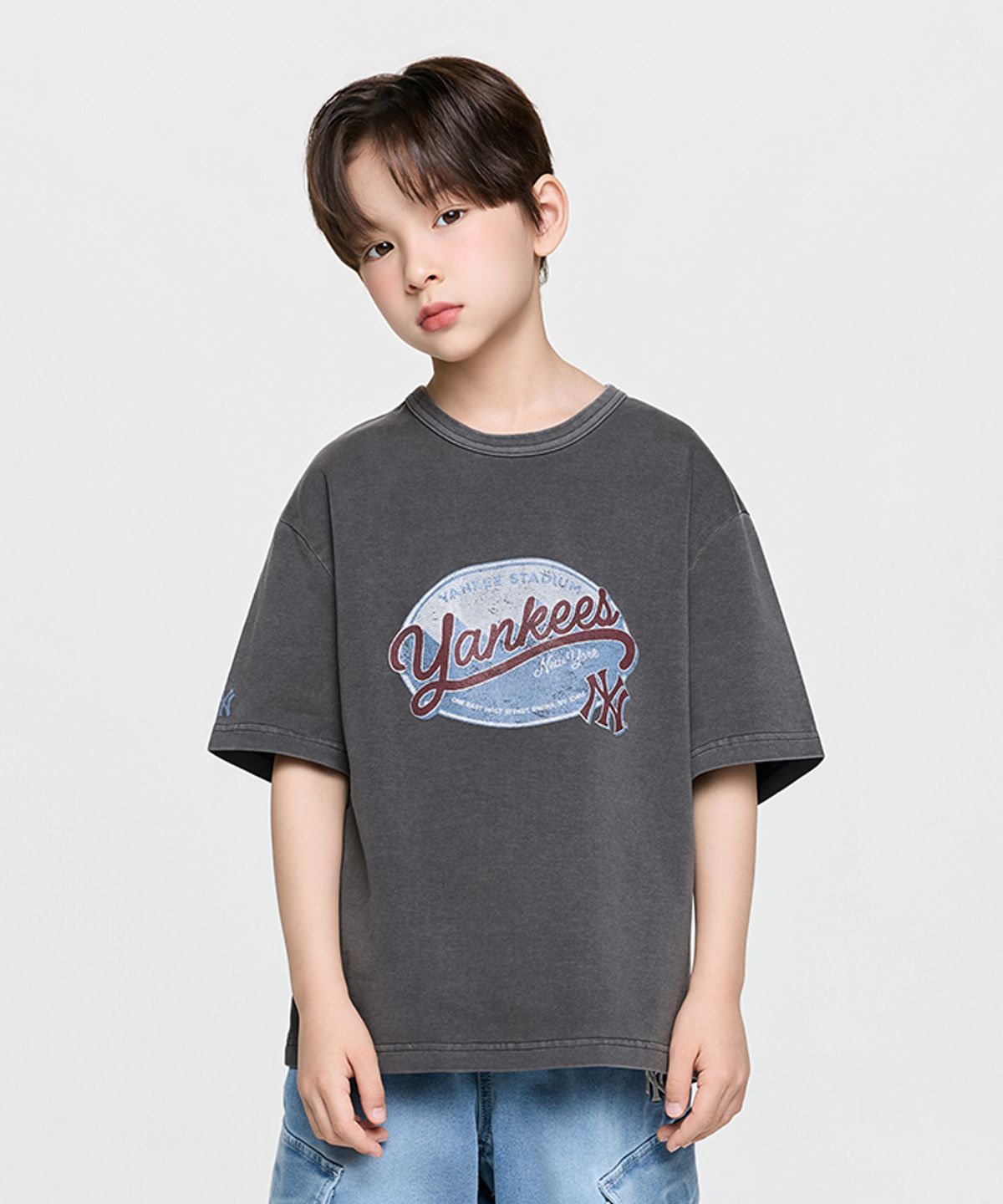 엠엘비 키즈(MLB KIDS) 스트릿 베이직 빈티지 아트웍 티셔츠 NY (D.Grey)