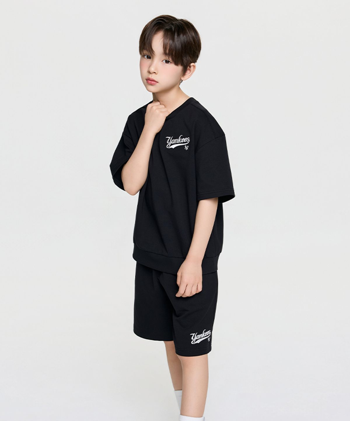 엠엘비 키즈(MLB KIDS) 스포티브 베이직 오버핏 반팔 세트 NY (Black)