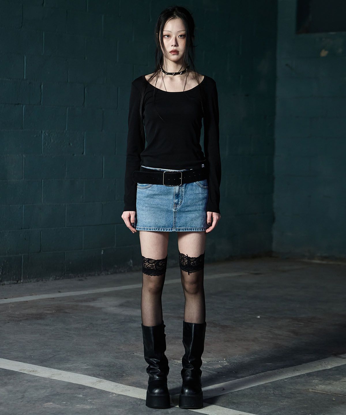 낫노잉(NOTKNOWING) Scoop Neck L/S Tee (BLACK)