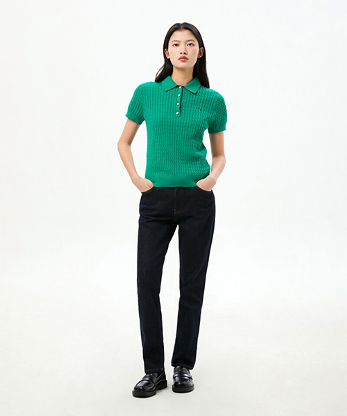 타미힐피거(TOMMY HILFIGER) 코튼 케이블 폴로 스웨터 (T22G1KTO061WT2MS3)