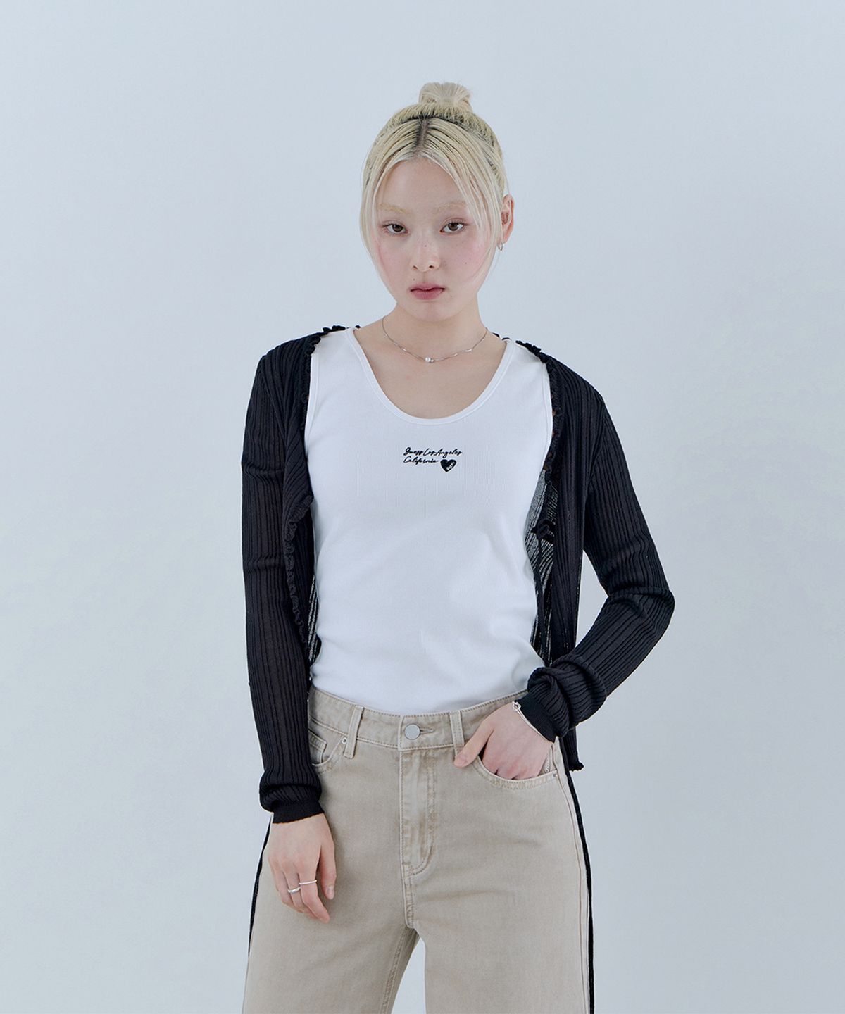 게스(GUESS) 2color 리본 여밈 포인트 시스루 가디건 OQ2S5780
