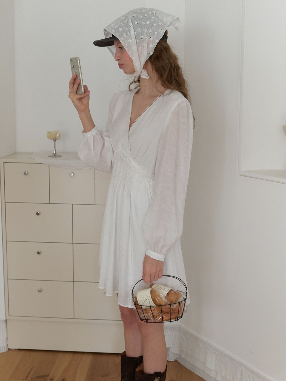 리엘(RE L) Vin-rouge shirring dress (white)