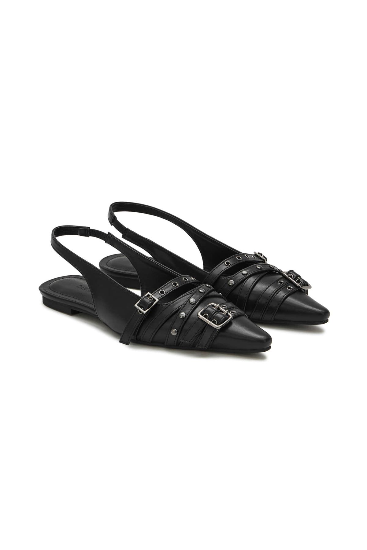 다이닛(DEINET) BUCKLE STUD AND EYELET SLINGBACKS IN BLACK
