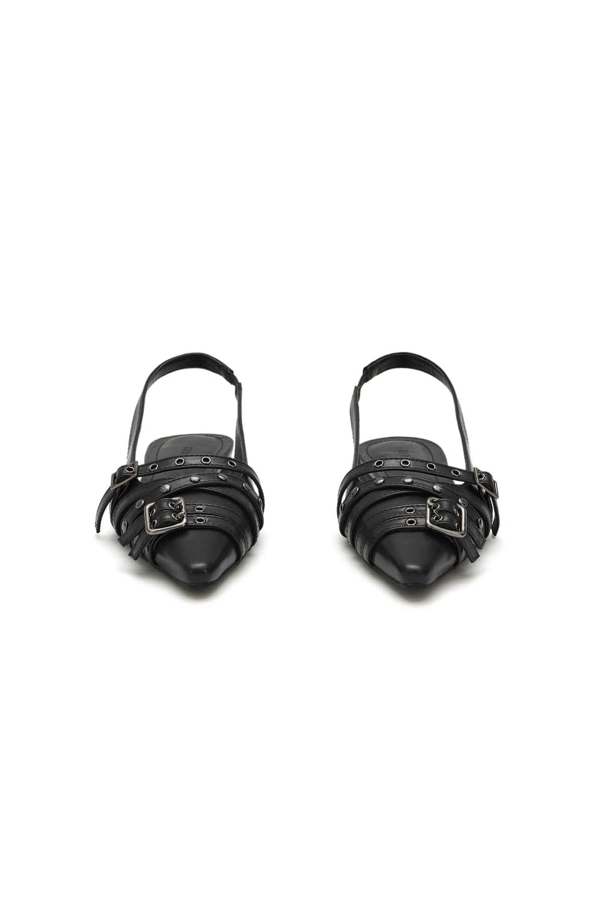 다이닛(DEINET) BUCKLE STUD AND EYELET SLINGBACKS IN BLACK