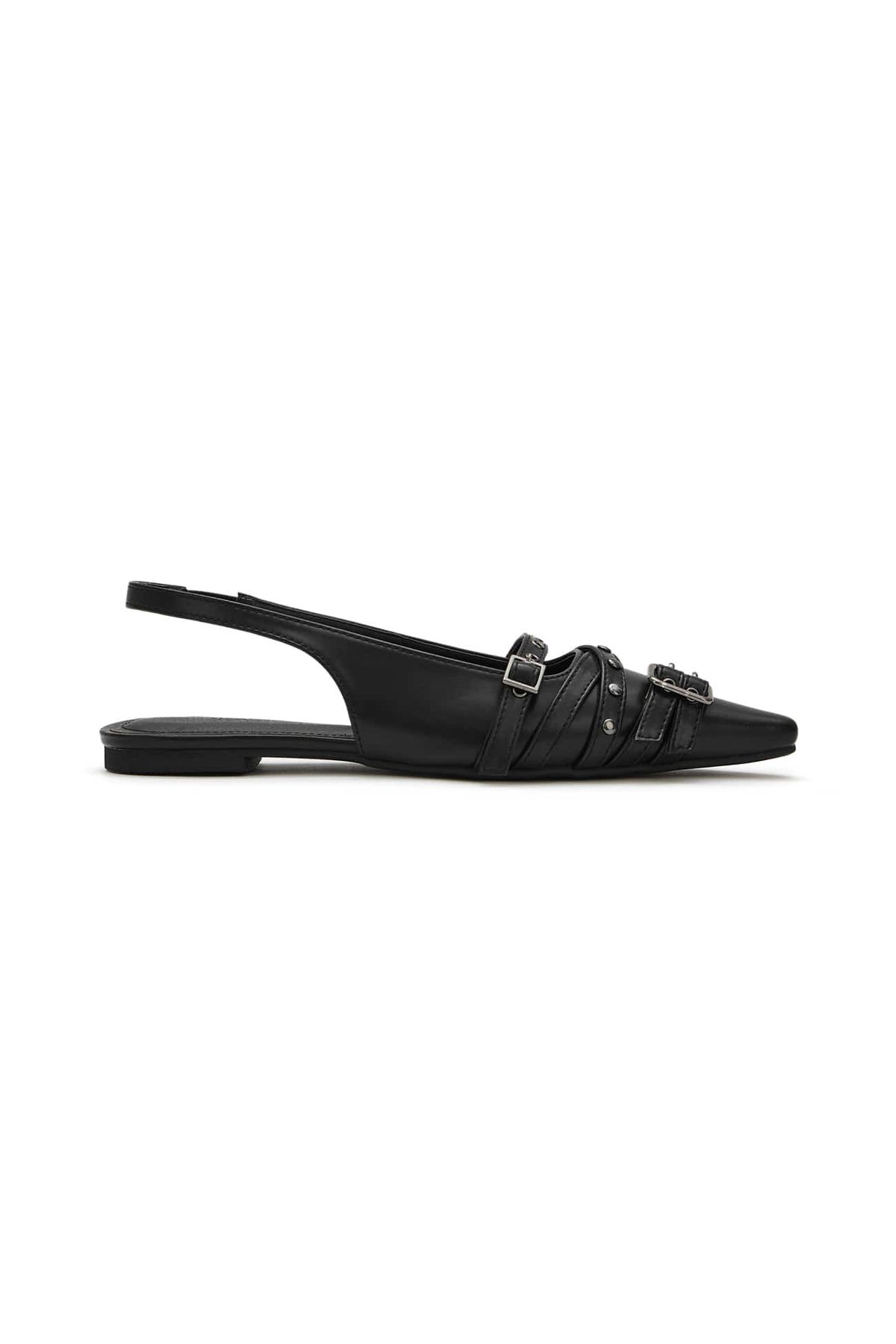 다이닛(DEINET) BUCKLE STUD AND EYELET SLINGBACKS IN BLACK