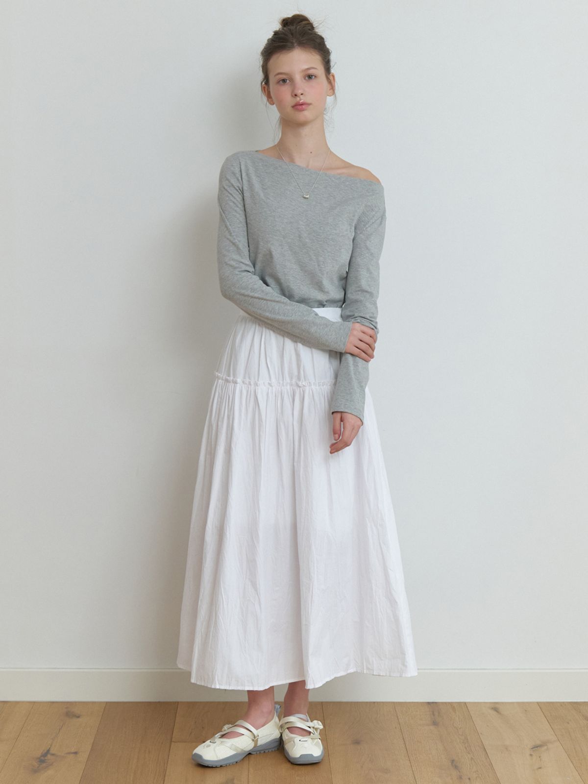 리엘(RE L) Wheeler shirring skirt (white)