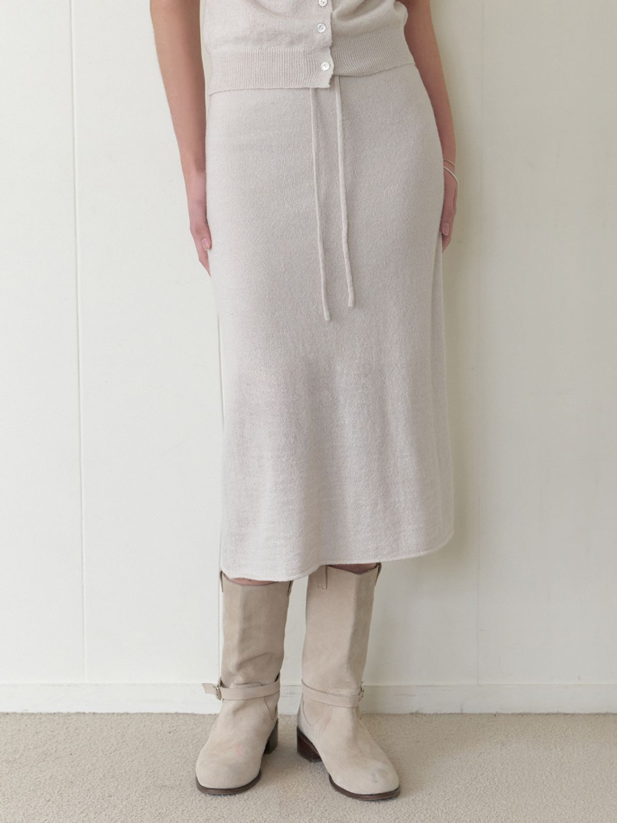 리엘(RE L) Two-piece knit skirt (sand gray)