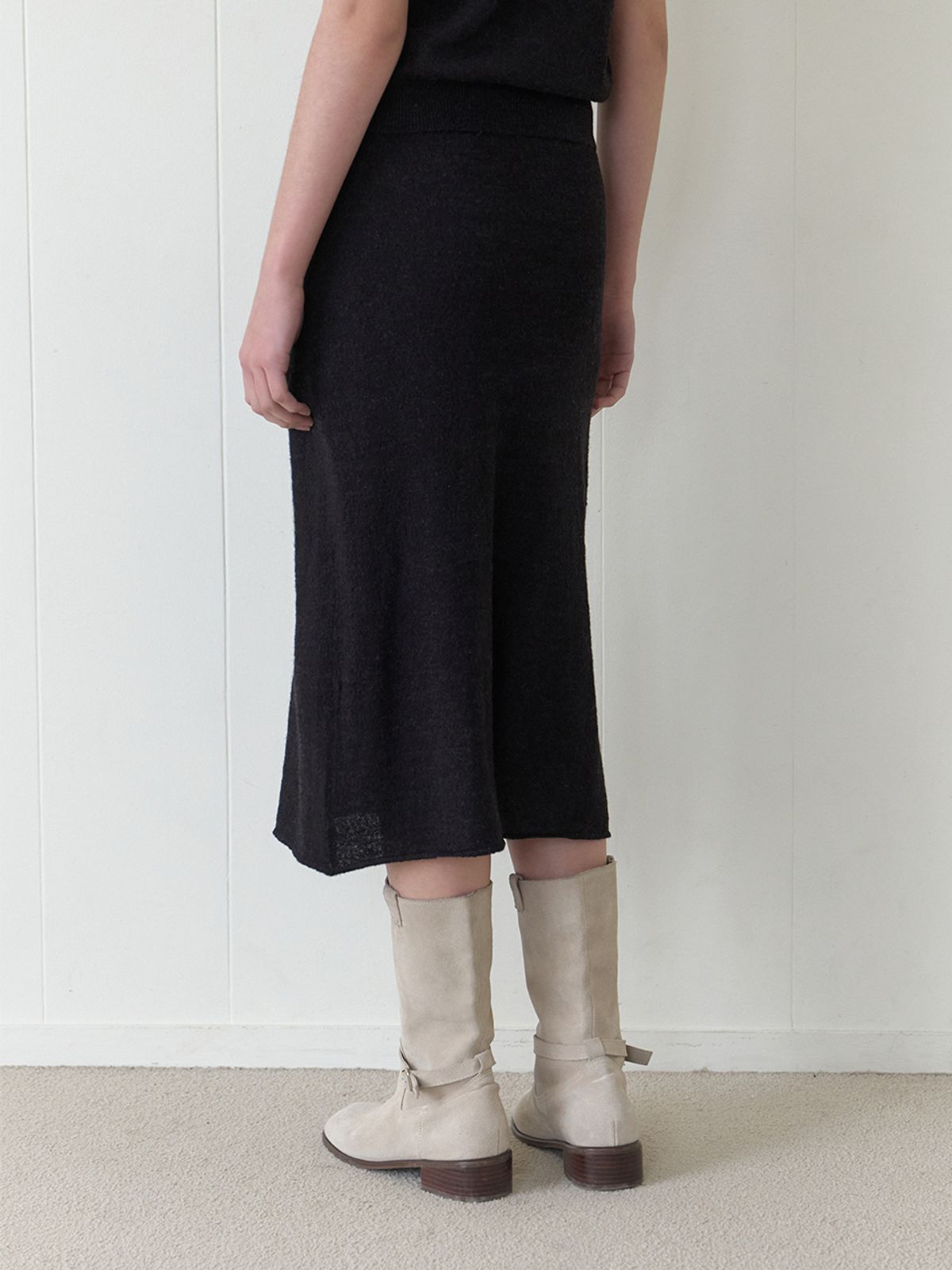 리엘(RE L) Two-piece knit skirt (black)