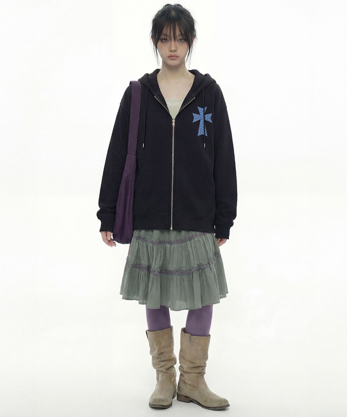 그레이버(GRAVER) [UNISEX]DOT CROSS 자수 후드집업_2color