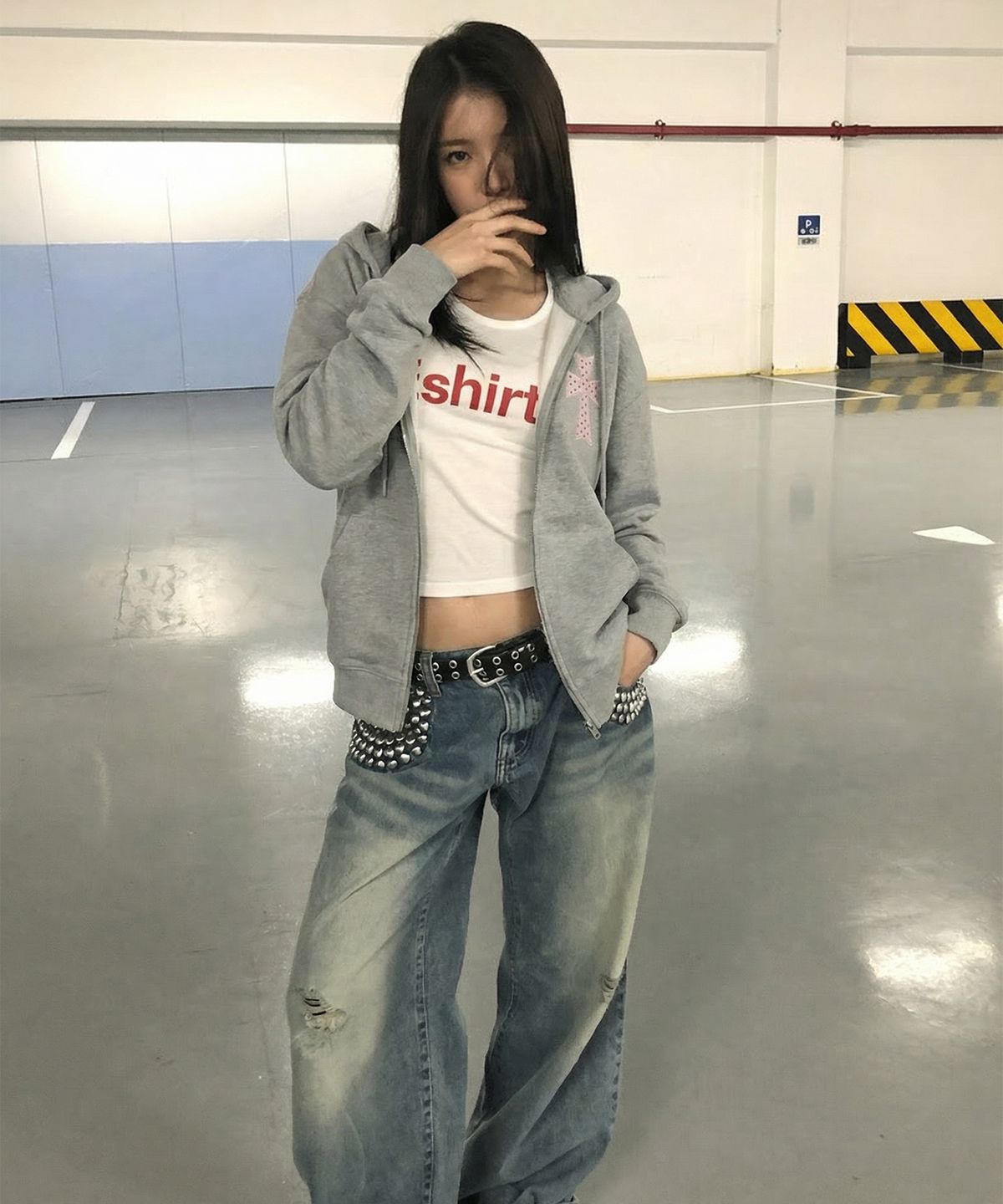 그레이버(GRAVER) [UNISEX]DOT CROSS 자수 후드집업_2color