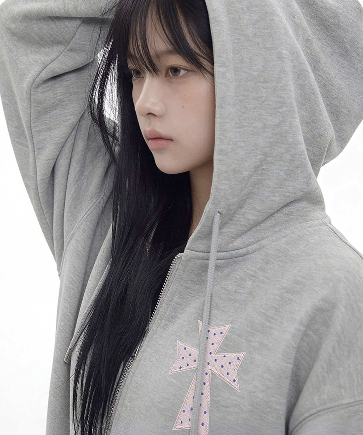 그레이버(GRAVER) [UNISEX]DOT CROSS 자수 후드집업_2color