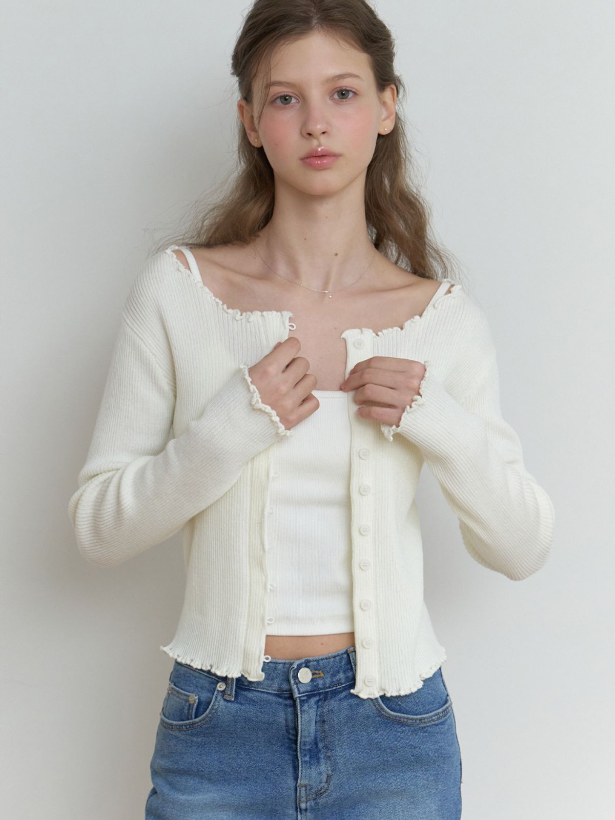 리엘(RE L) Duo wave knit cardigan (ivory)