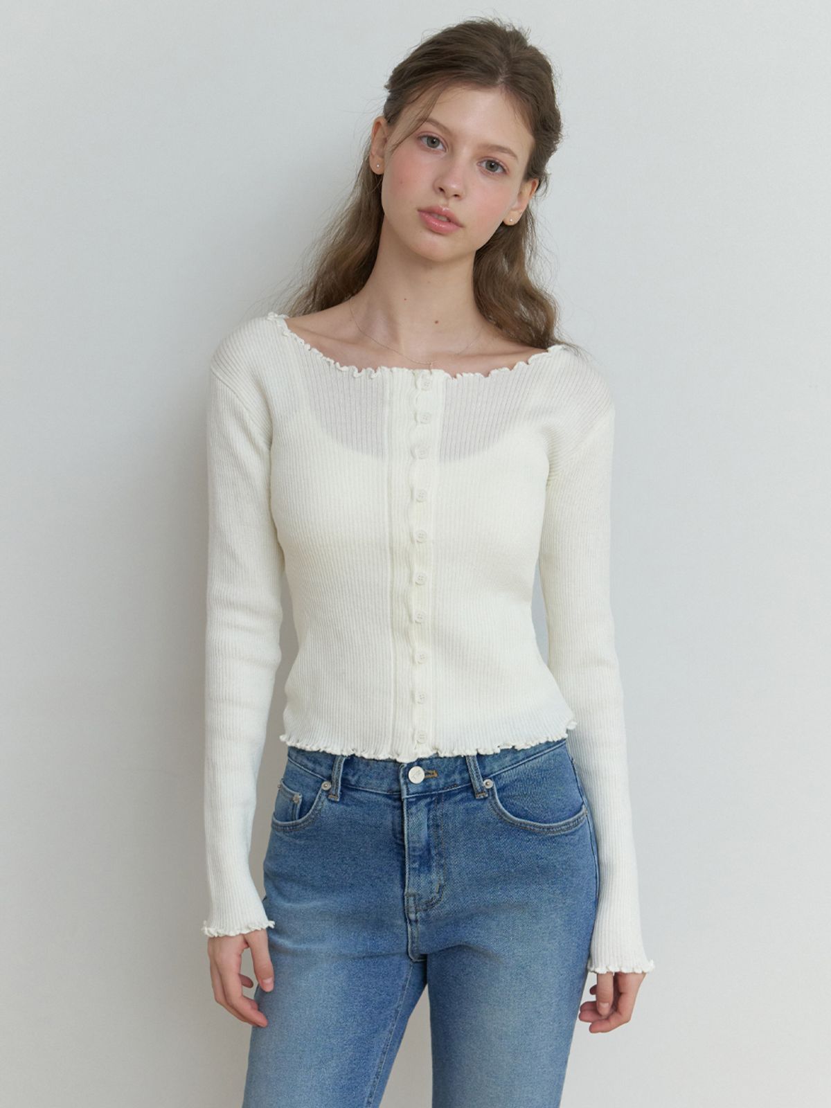 리엘(RE L) Duo wave knit cardigan (ivory)