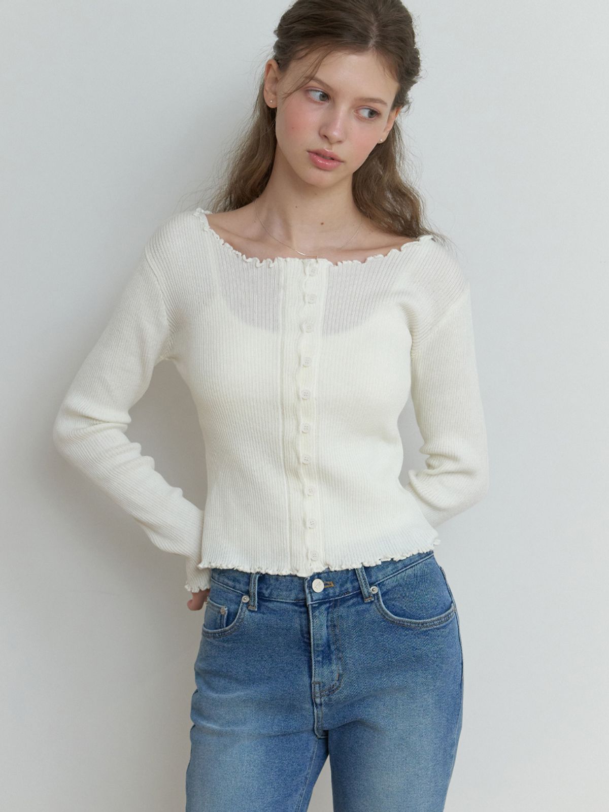 리엘(RE L) Duo wave knit cardigan (ivory)