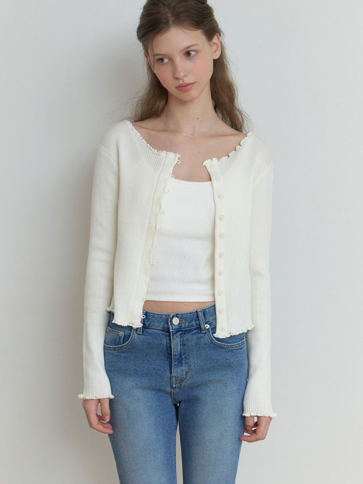 리엘(RE L) Duo wave knit cardigan (ivory)