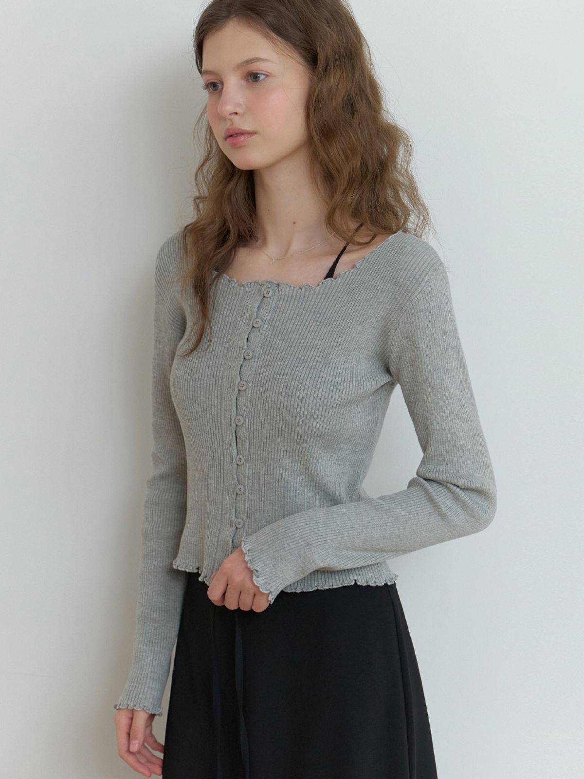 리엘(RE L) Duo wave knit cardigan (gray)