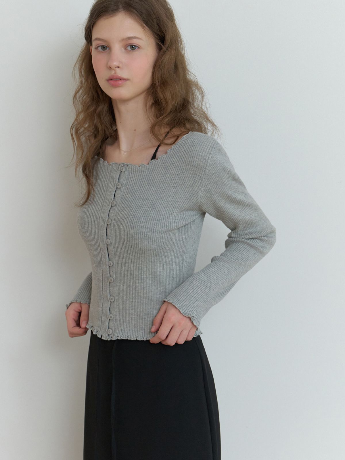 리엘(RE L) Duo wave knit cardigan (gray)