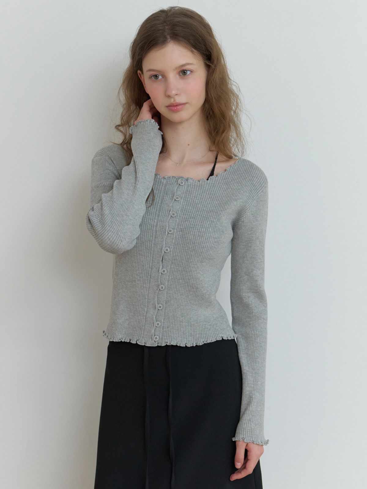 리엘(RE L) Duo wave knit cardigan (gray)