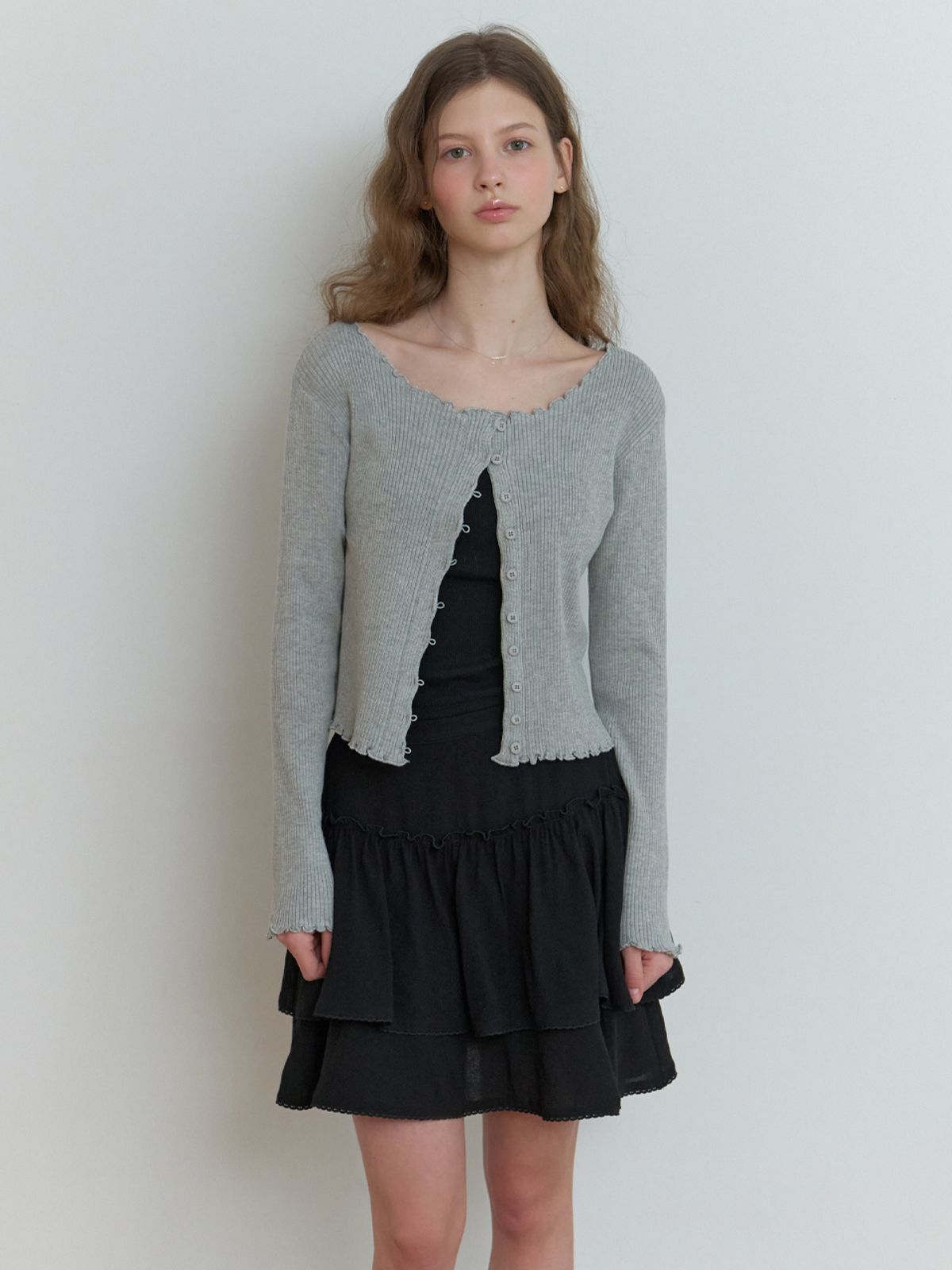 리엘(RE L) Duo wave knit cardigan (gray)