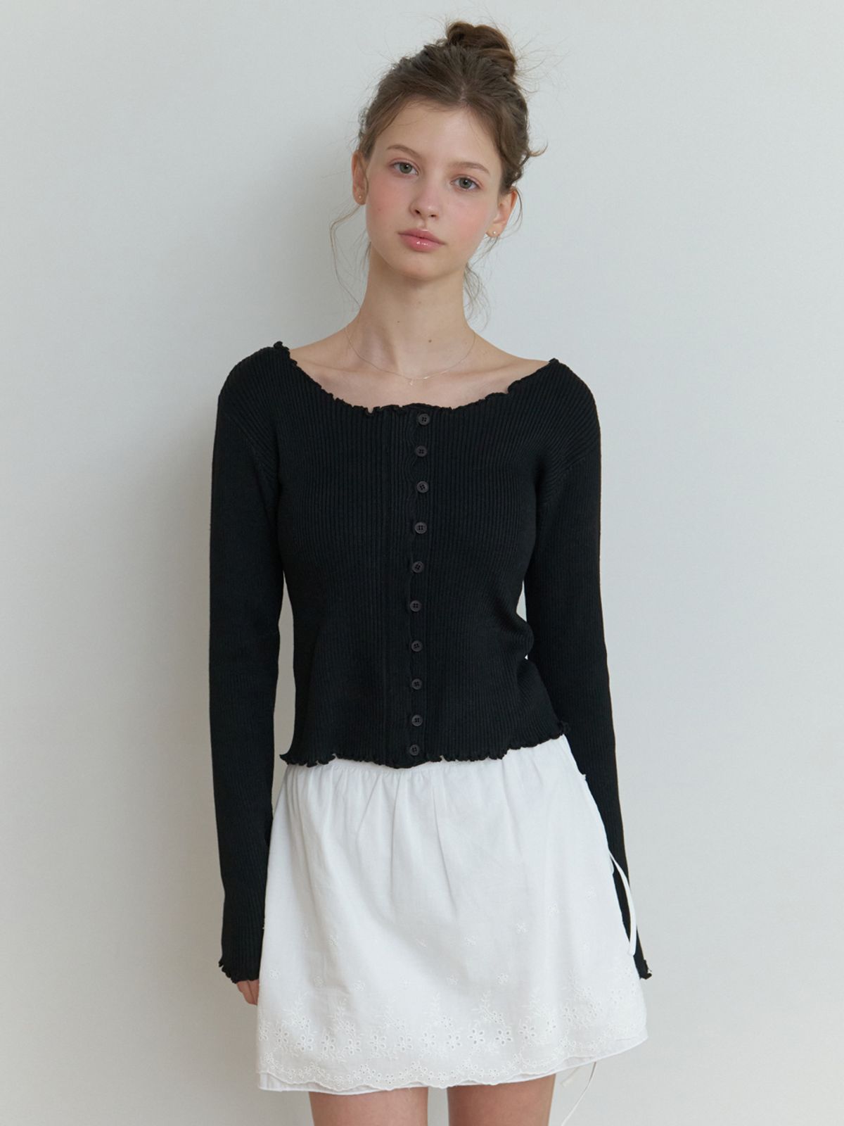 리엘(RE L) Duo wave knit cardigan (black)