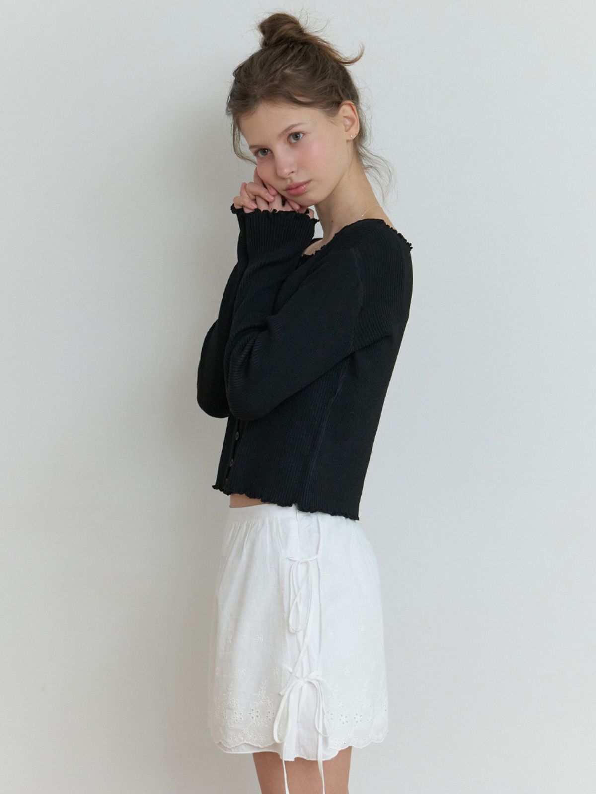 리엘(RE L) Duo wave knit cardigan (black)