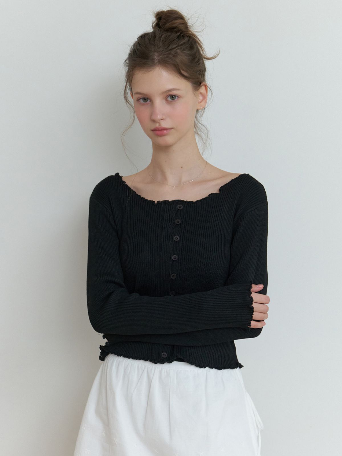 리엘(RE L) Duo wave knit cardigan (black)