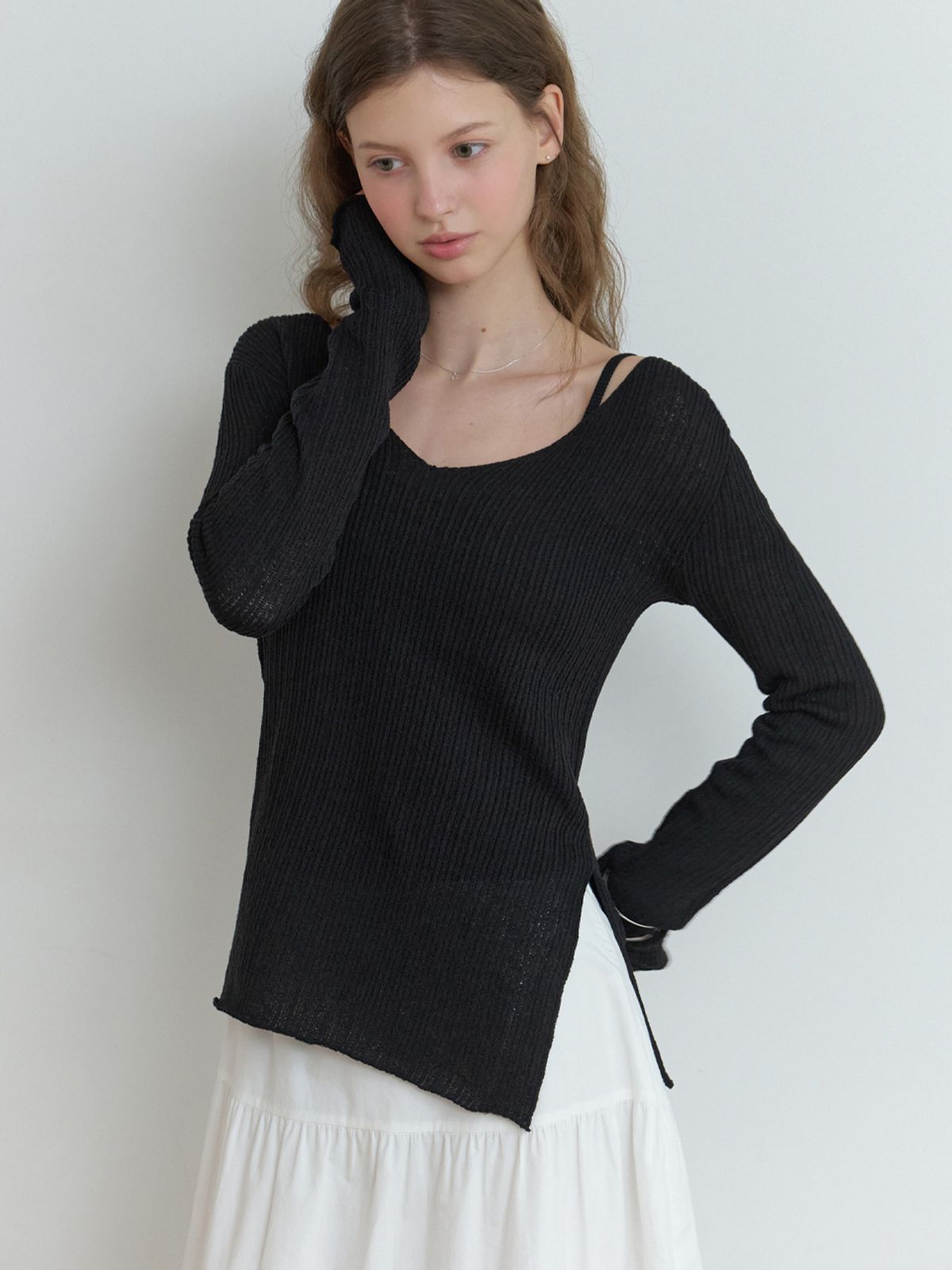 리엘(RE L) Slony v slit knit (black)