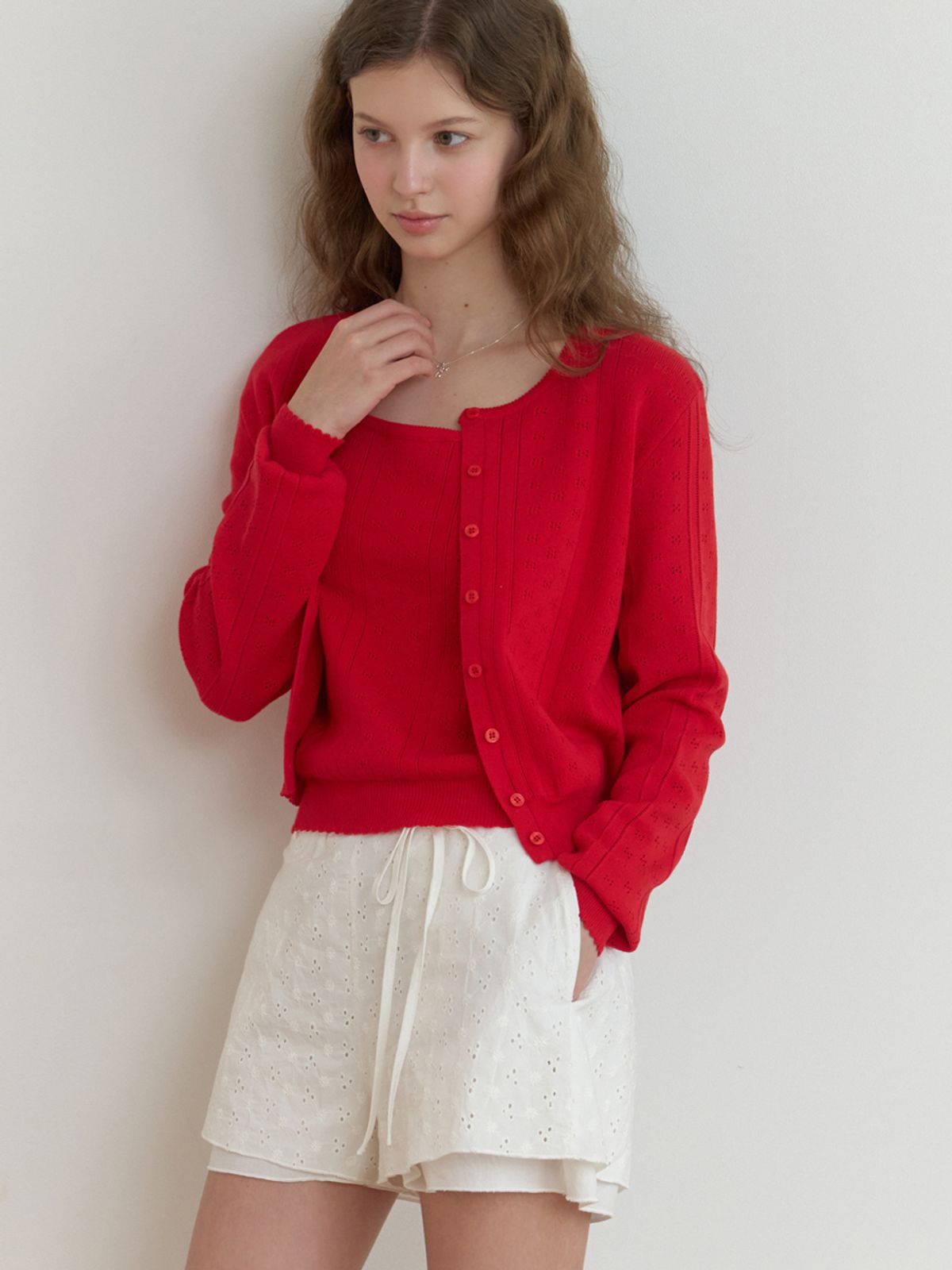 리엘(RE L) Lafleur knit cardigan set_2piece (red)