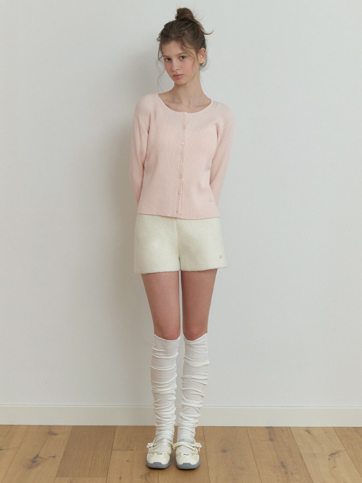 리엘(RE L) Owa round knit cardigan (powder pink)
